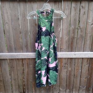 Floral Plant Pattern Flowy Sleeveless Halter Neck Lightweight Dress